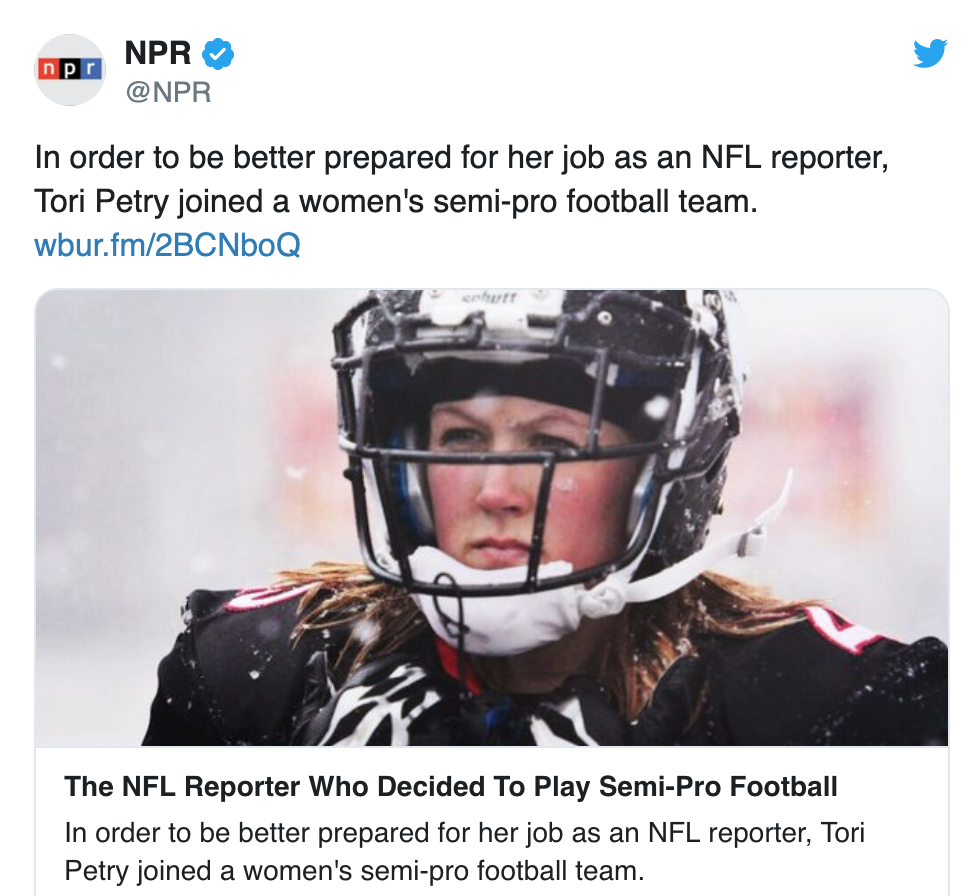 Tori featured on NPR for playing women’s tackle football